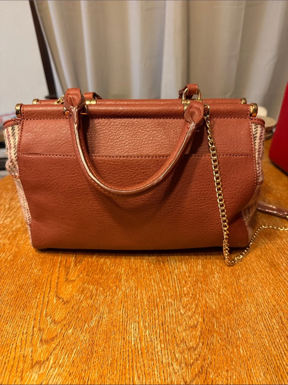 LC Lauren Conrad Rust Brown Satchel with Gold Hardware